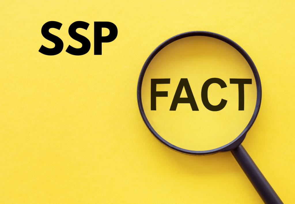 Yellow background with the wording SSP and FACT with a magnifying glass over the word FACT.