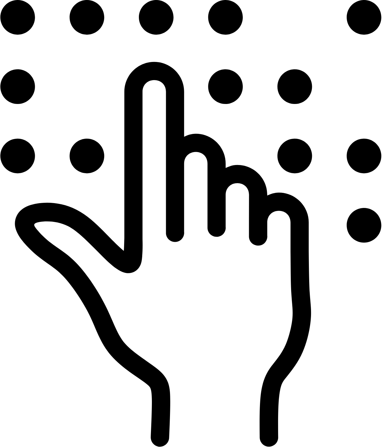 Illustration of a hand reading braiile